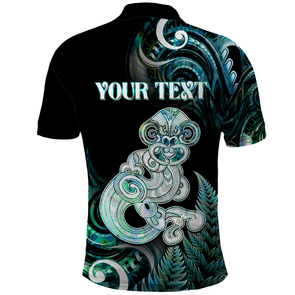 Personalised New Zealand Maori Taniwha Polo Shirt Silver Fern Paua Shell Version