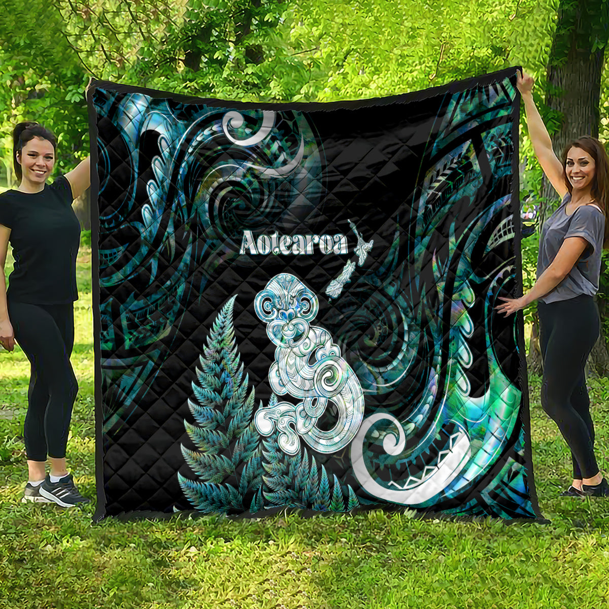 New Zealand Maori Taniwha Quilt Silver Fern Paua Shell Version LT05 - Polynesian Pride