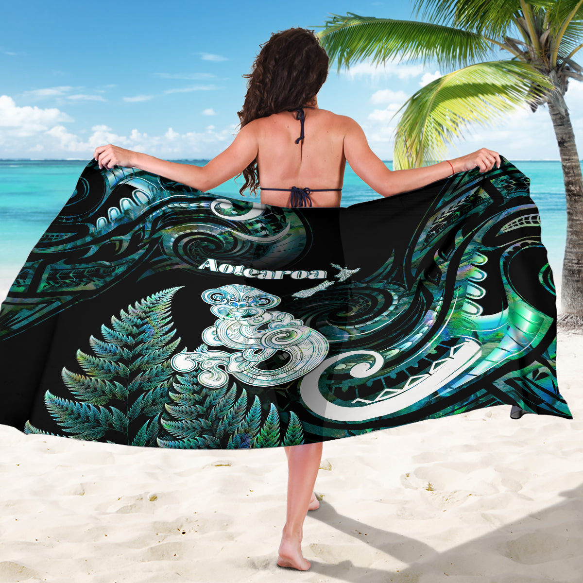 New Zealand Maori Taniwha Sarong Silver Fern Paua Shell Version LT05 - Polynesian Pride