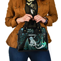 New Zealand Maori Taniwha Shoulder Handbag Silver Fern Paua Shell Version