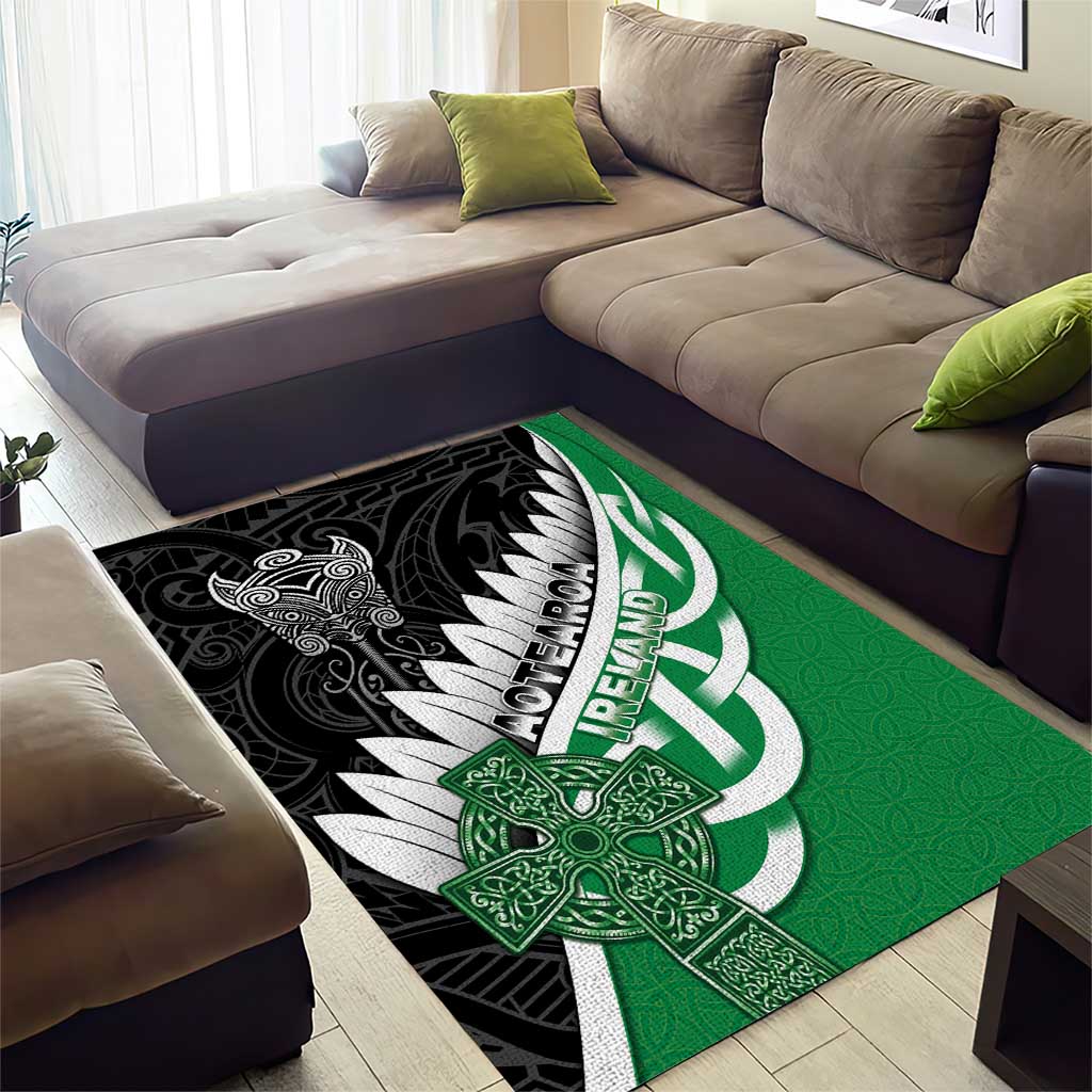 New Zealand And Ireland Rugby Area Rug Silver Fern With Celtic Cross