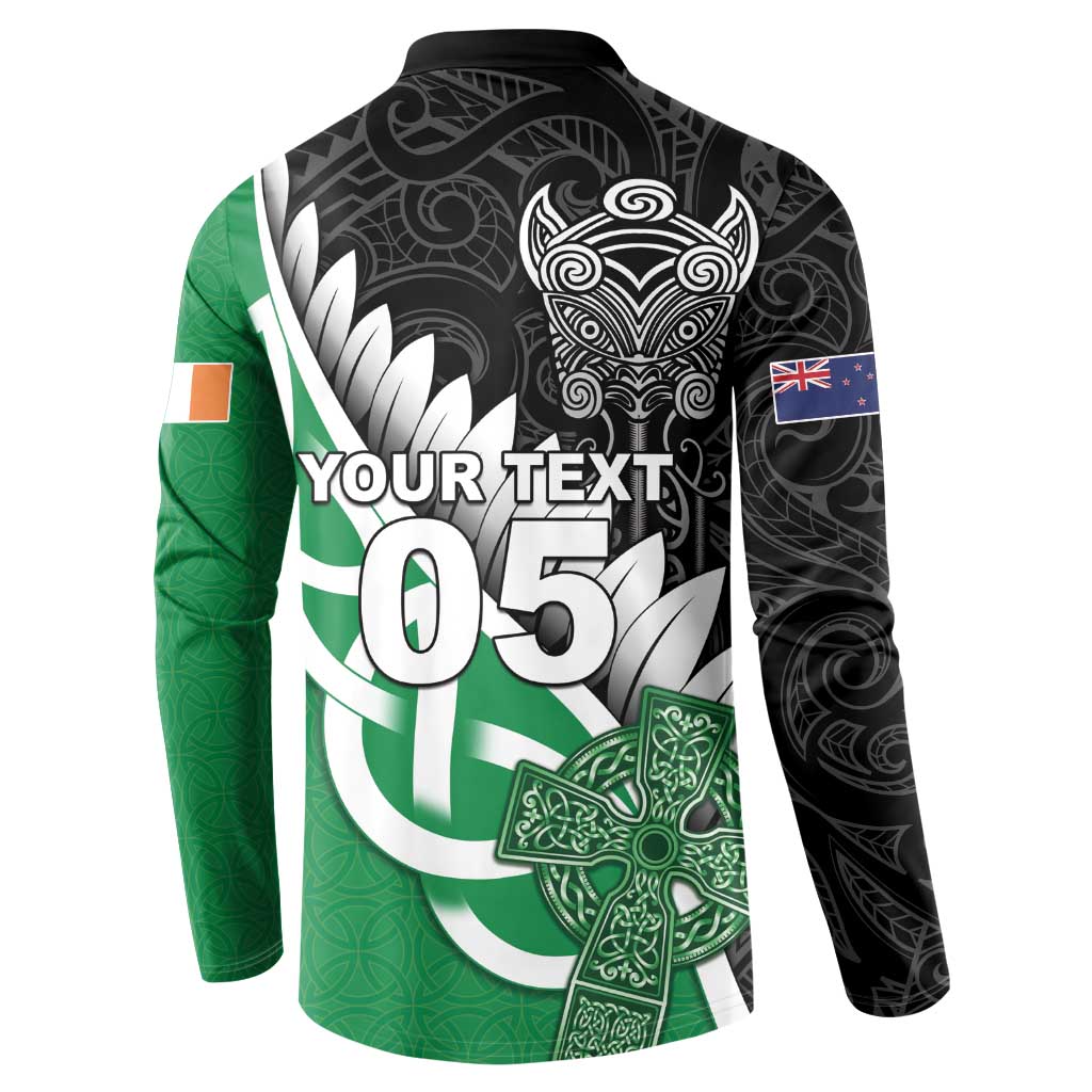 New Zealand And Ireland Rugby Custom Button Sweatshirt Silver Fern With Celtic Cross