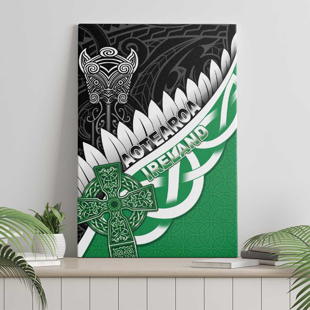 New Zealand And Ireland Rugby Canvas Wall Art Silver Fern With Celtic Cross
