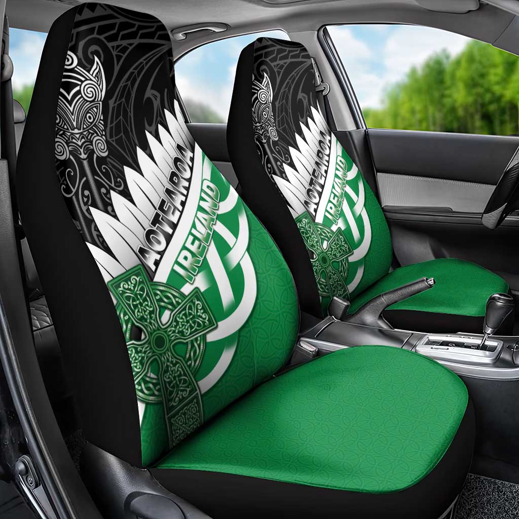 New Zealand And Ireland Rugby Car Seat Cover Silver Fern With Celtic Cross