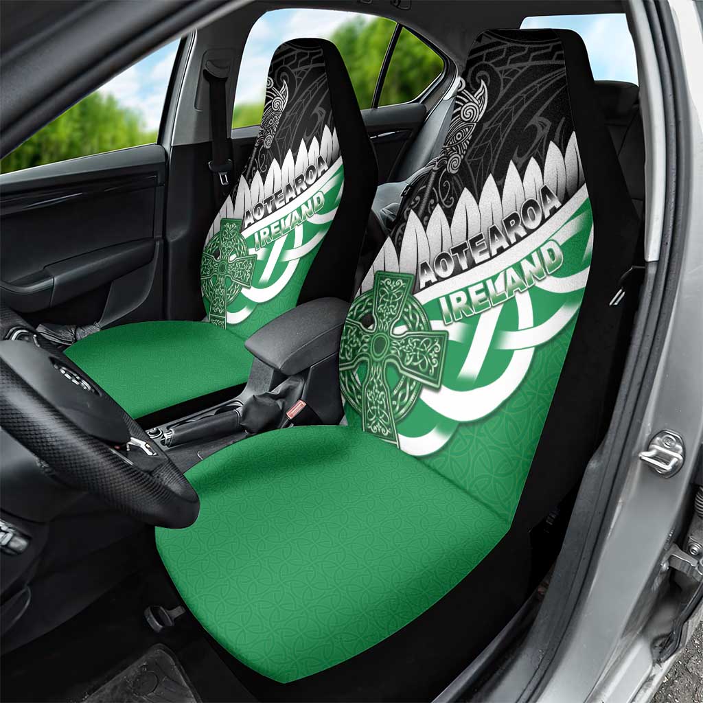 New Zealand And Ireland Rugby Car Seat Cover Silver Fern With Celtic Cross