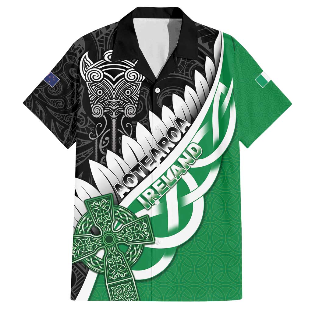 New Zealand And Ireland Rugby Custom Family Matching Off Shoulder Maxi Dress and Hawaiian Shirt Silver Fern With Celtic Cross