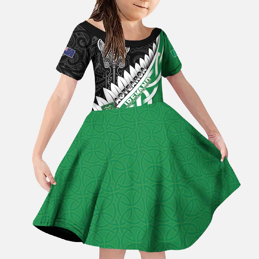 New Zealand And Ireland Rugby Custom Family Matching Summer Maxi Dress and Hawaiian Shirt Silver Fern With Celtic Cross