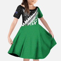 New Zealand And Ireland Rugby Custom Family Matching Summer Maxi Dress and Hawaiian Shirt Silver Fern With Celtic Cross