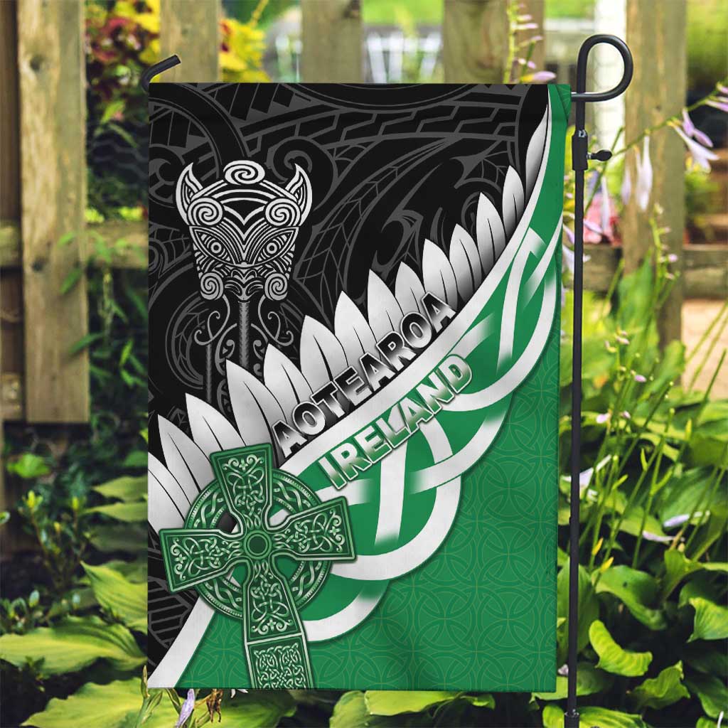 New Zealand And Ireland Rugby Garden Flag Silver Fern With Celtic Cross