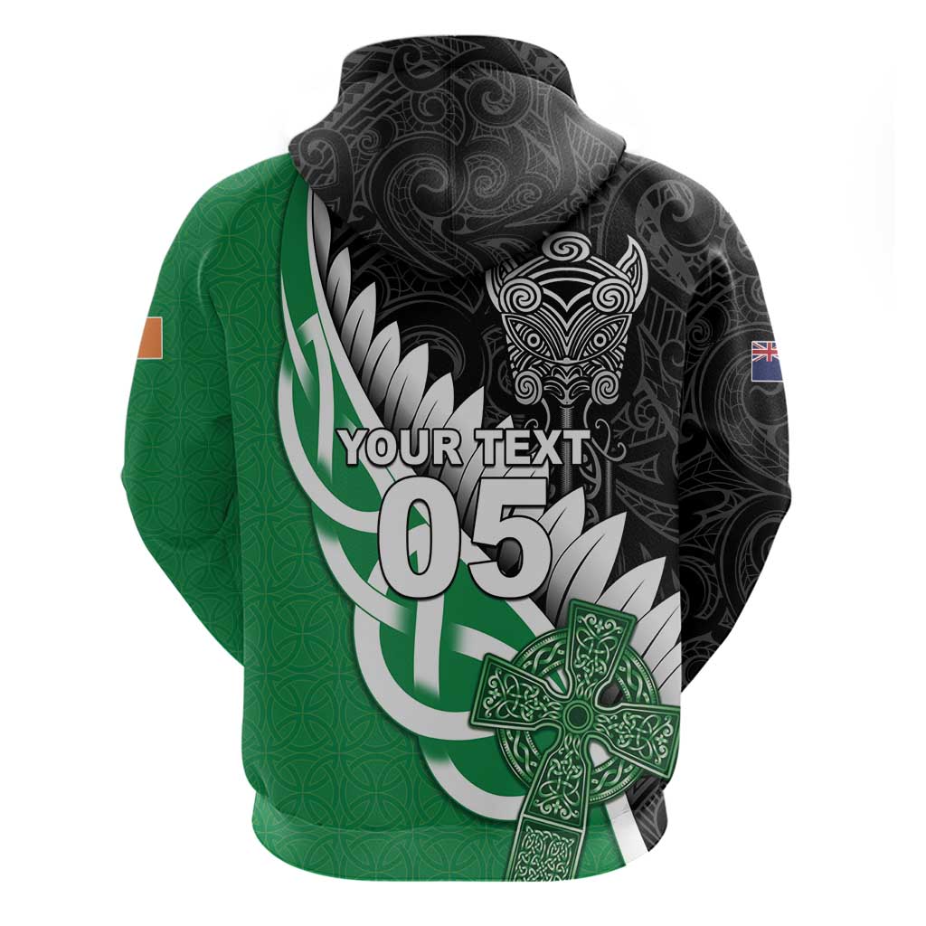 New Zealand And Ireland Rugby Custom Hoodie Silver Fern With Celtic Cross