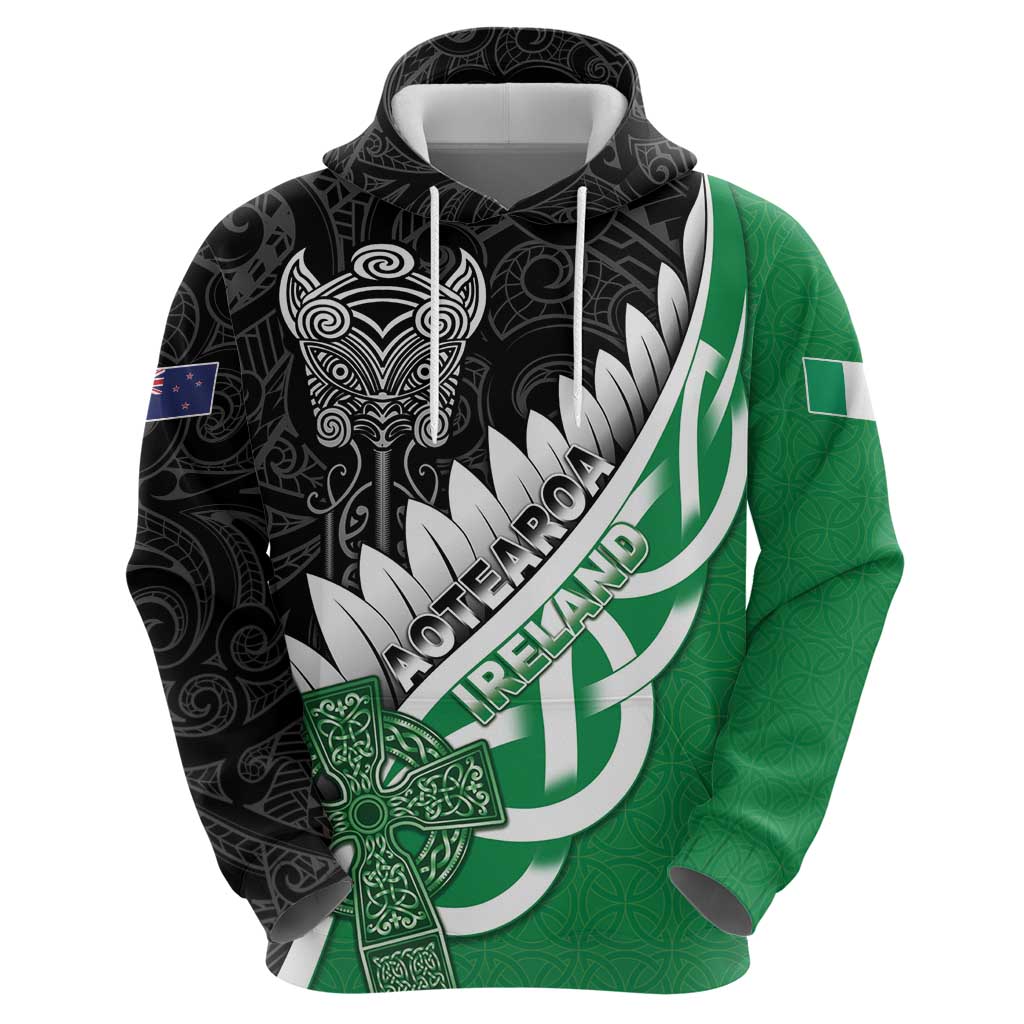 New Zealand And Ireland Rugby Custom Hoodie Silver Fern With Celtic Cross