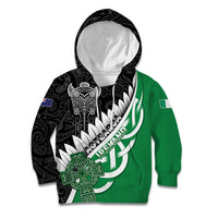 New Zealand And Ireland Rugby Custom Kid Hoodie Silver Fern With Celtic Cross