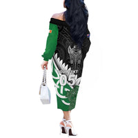 New Zealand And Ireland Rugby Custom Off The Shoulder Long Sleeve Dress Silver Fern With Celtic Cross