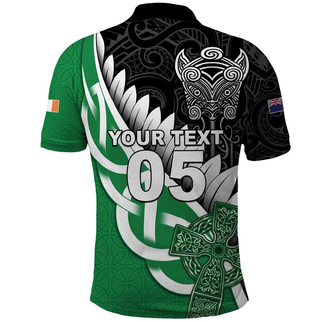 New Zealand And Ireland Rugby Custom Polo Shirt Silver Fern With Celtic Cross