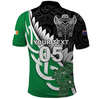 New Zealand And Ireland Rugby Custom Polo Shirt Silver Fern With Celtic Cross