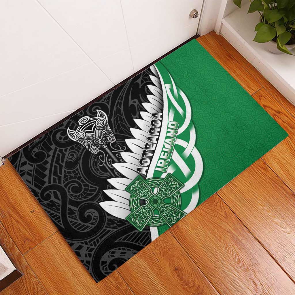 New Zealand And Ireland Rugby Rubber Doormat Silver Fern With Celtic Cross