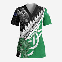 New Zealand And Ireland Rugby Custom Scrub Top Silver Fern With Celtic Cross LT05 Adult Green - Polynesian Pride