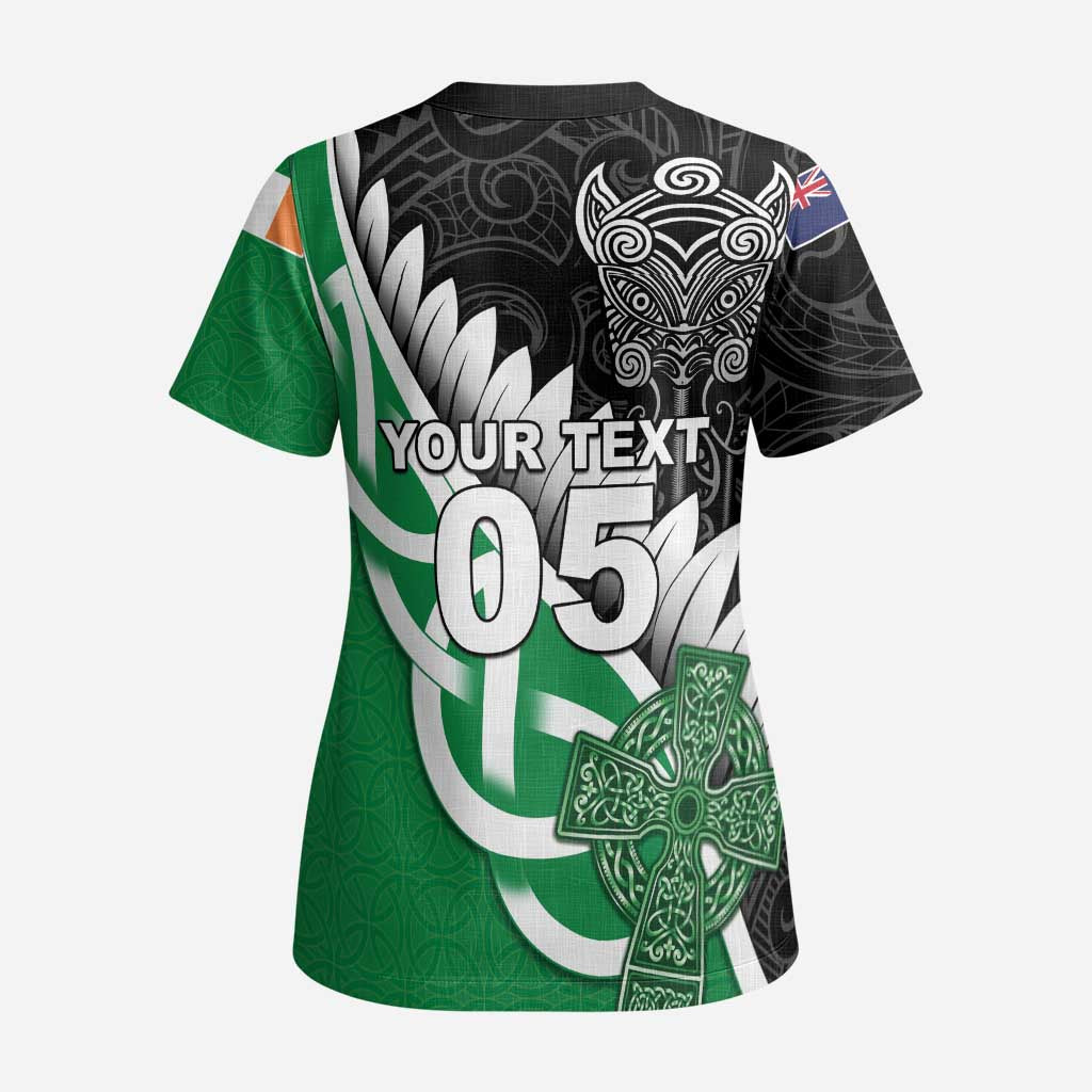 New Zealand And Ireland Rugby Custom Scrub Top Silver Fern With Celtic Cross LT05 - Polynesian Pride