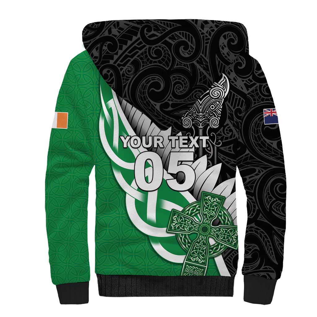 New Zealand And Ireland Rugby Custom Sherpa Hoodie Silver Fern With Celtic Cross