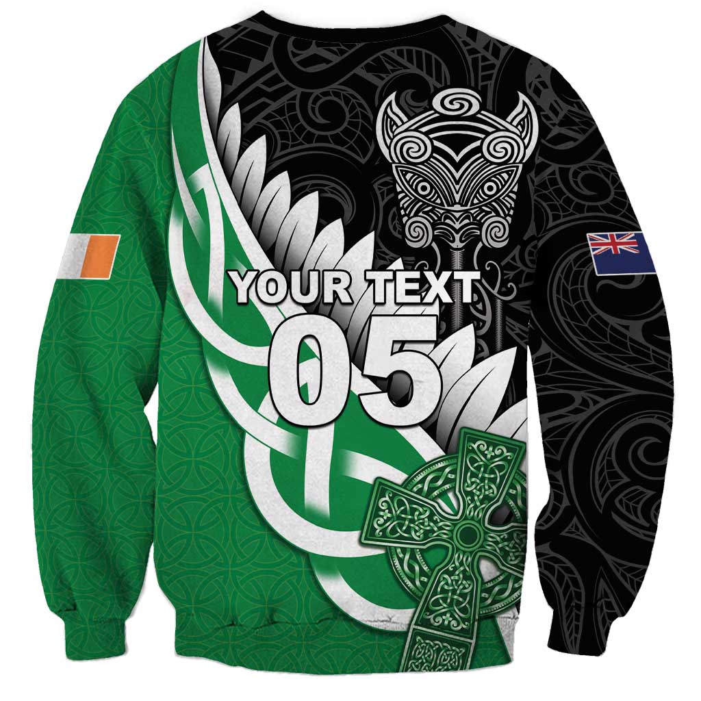New Zealand And Ireland Rugby Custom Sweatshirt Silver Fern With Celtic Cross