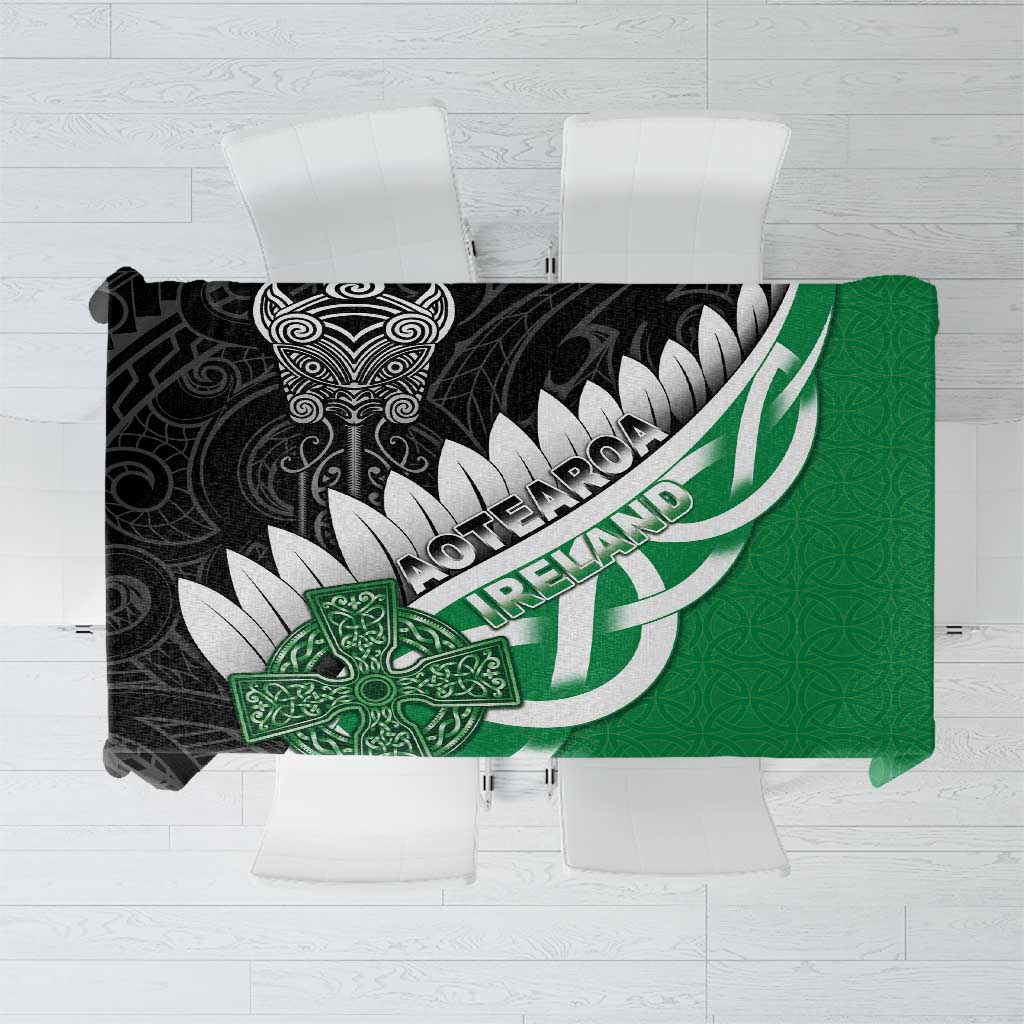 New Zealand And Ireland Rugby Tablecloth Silver Fern With Celtic Cross
