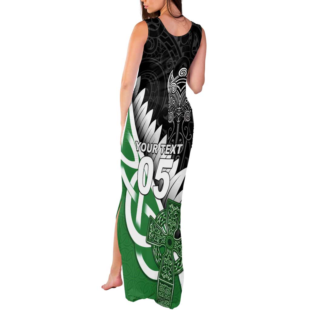 New Zealand And Ireland Rugby Custom Tank Maxi Dress Silver Fern With Celtic Cross