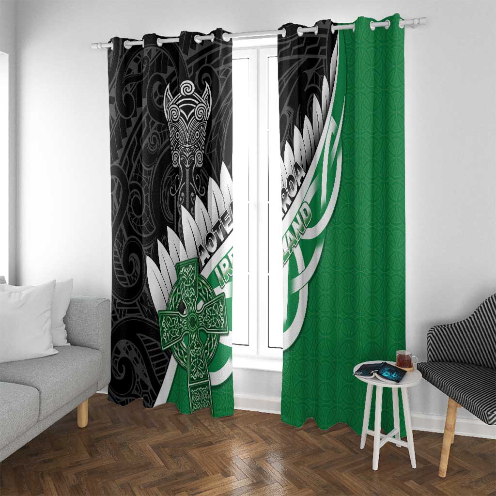 New Zealand And Ireland Rugby Window Curtain Silver Fern With Celtic Cross