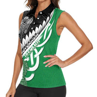 New Zealand And Ireland Rugby Custom Women Sleeveless Polo Shirt Silver Fern With Celtic Cross