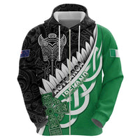 New Zealand And Ireland Rugby Custom Zip Hoodie Silver Fern With Celtic Cross