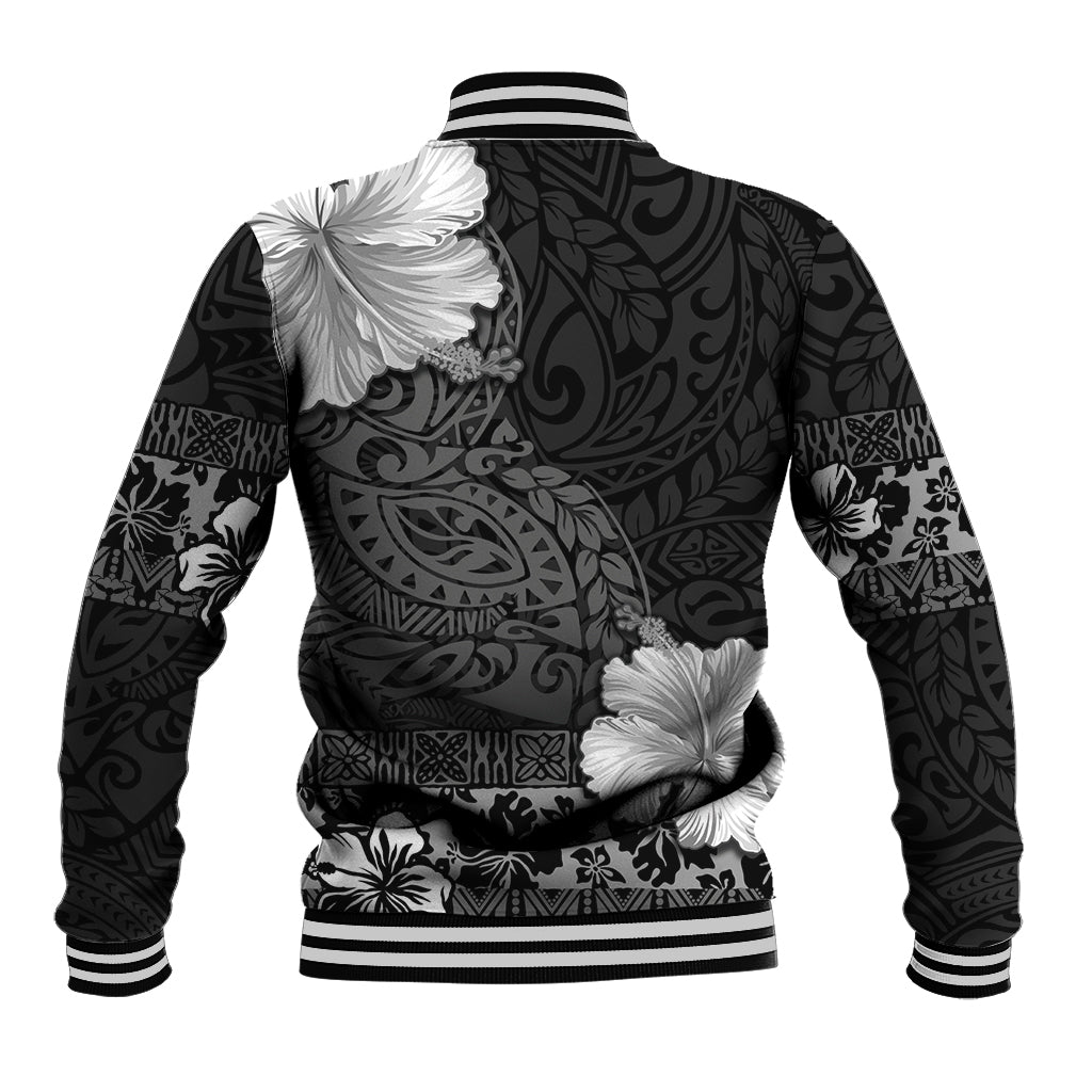 Hawaii Hibiscus With Black Polynesian Pattern Baseball Jacket