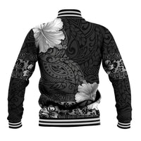 Hawaii Hibiscus With Black Polynesian Pattern Baseball Jacket