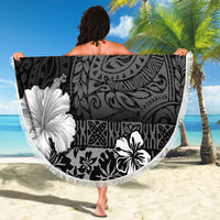Hawaii Hibiscus With Black Polynesian Pattern Beach Blanket