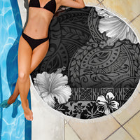 Hawaii Hibiscus With Black Polynesian Pattern Beach Blanket