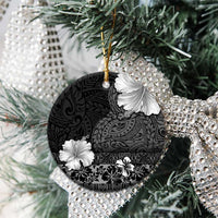 Hawaii Hibiscus With Black Polynesian Pattern Ceramic Ornament
