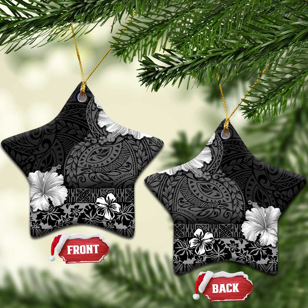 Hawaii Hibiscus With Black Polynesian Pattern Ceramic Ornament