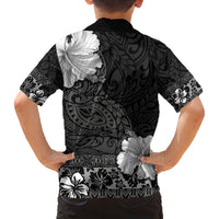 Hawaii Hibiscus With Black Polynesian Pattern Family Matching Off The Shoulder Long Sleeve Dress and Hawaiian Shirt