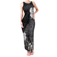 Hawaii Hibiscus With Black Polynesian Pattern Family Matching Tank Maxi Dress and Hawaiian Shirt