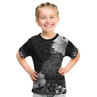 Hawaii Hibiscus With Black Polynesian Pattern Kid T Shirt