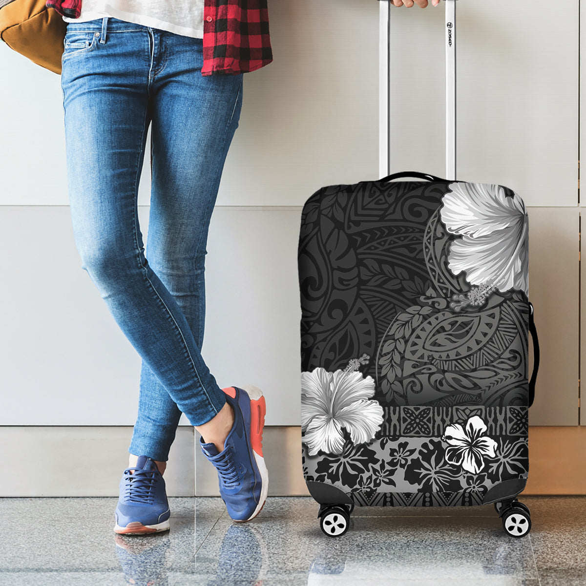 Hawaii Hibiscus With Black Polynesian Pattern Luggage Cover