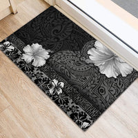 Hawaii Hibiscus With Black Polynesian Pattern Rubber Doormat