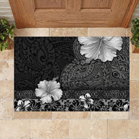 Hawaii Hibiscus With Black Polynesian Pattern Rubber Doormat