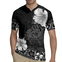 Hawaii Hibiscus With Black Polynesian Pattern Rugby Jersey