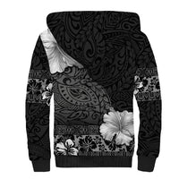 Hawaii Hibiscus With Black Polynesian Pattern Sherpa Hoodie