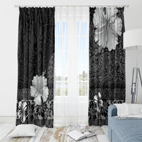 Hawaii Hibiscus With Black Polynesian Pattern Window Curtain