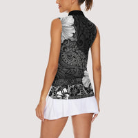Hawaii Hibiscus With Black Polynesian Pattern Women Sleeveless Polo Shirt
