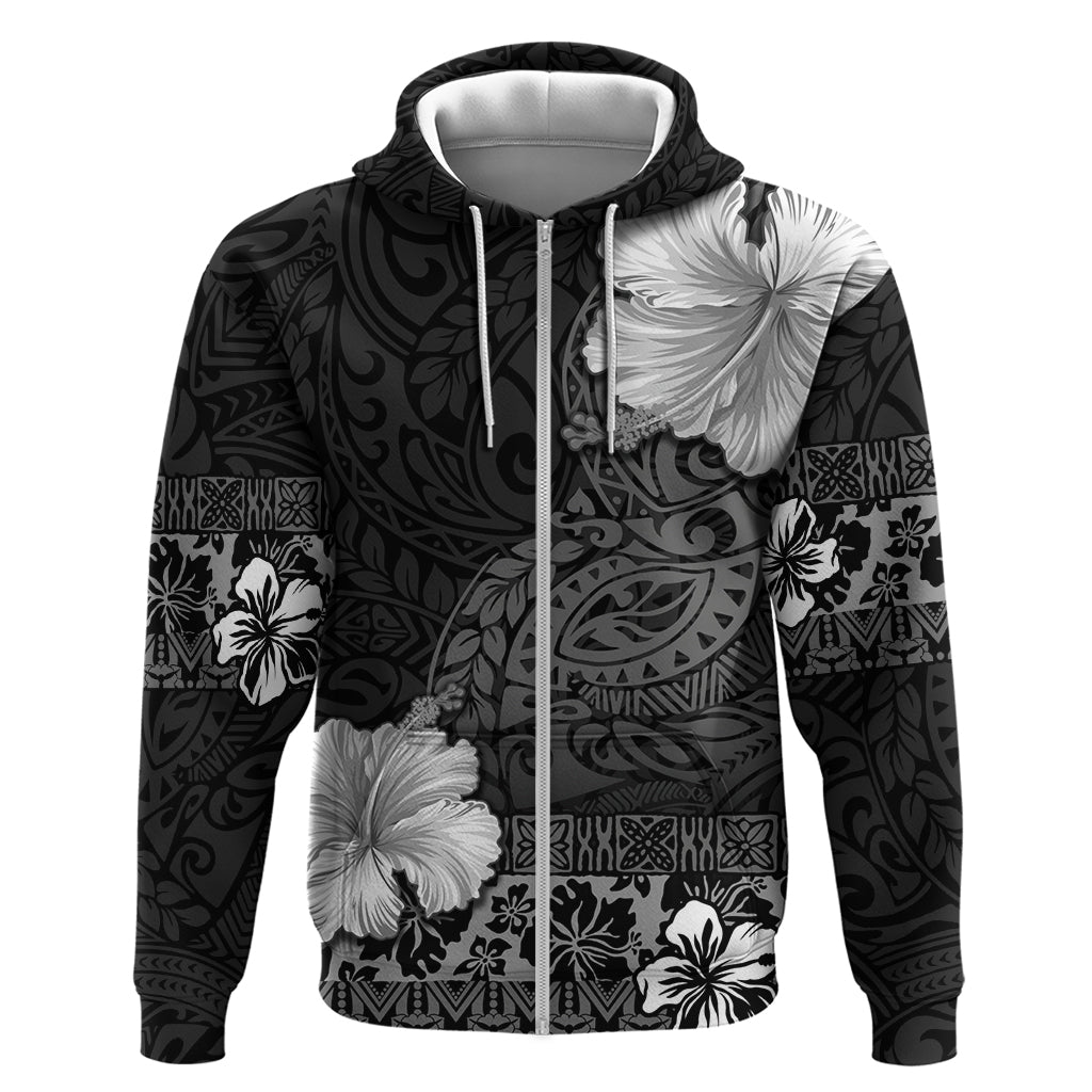 Hawaii Hibiscus With Black Polynesian Pattern Zip Hoodie