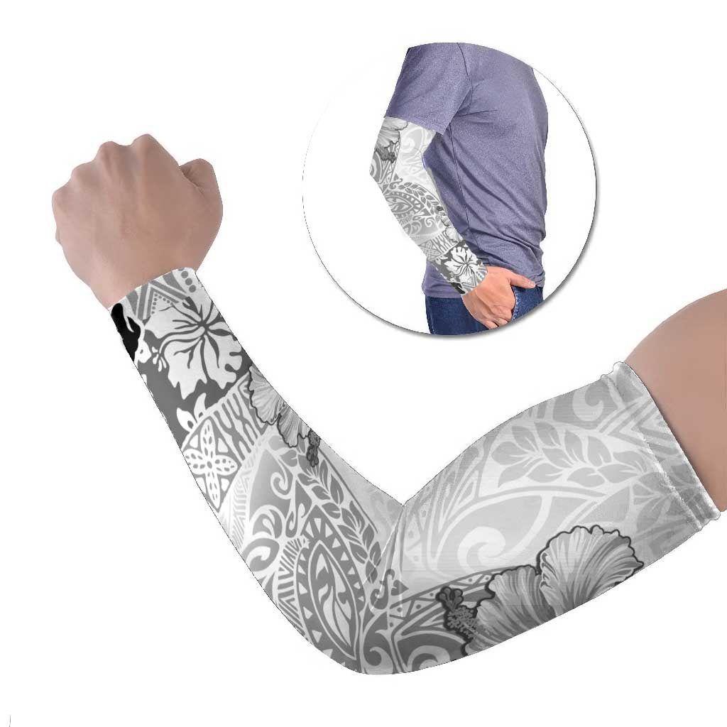 Hawaii Hibiscus With White Polynesian Pattern Arm Sleeves - Polynesian Pride