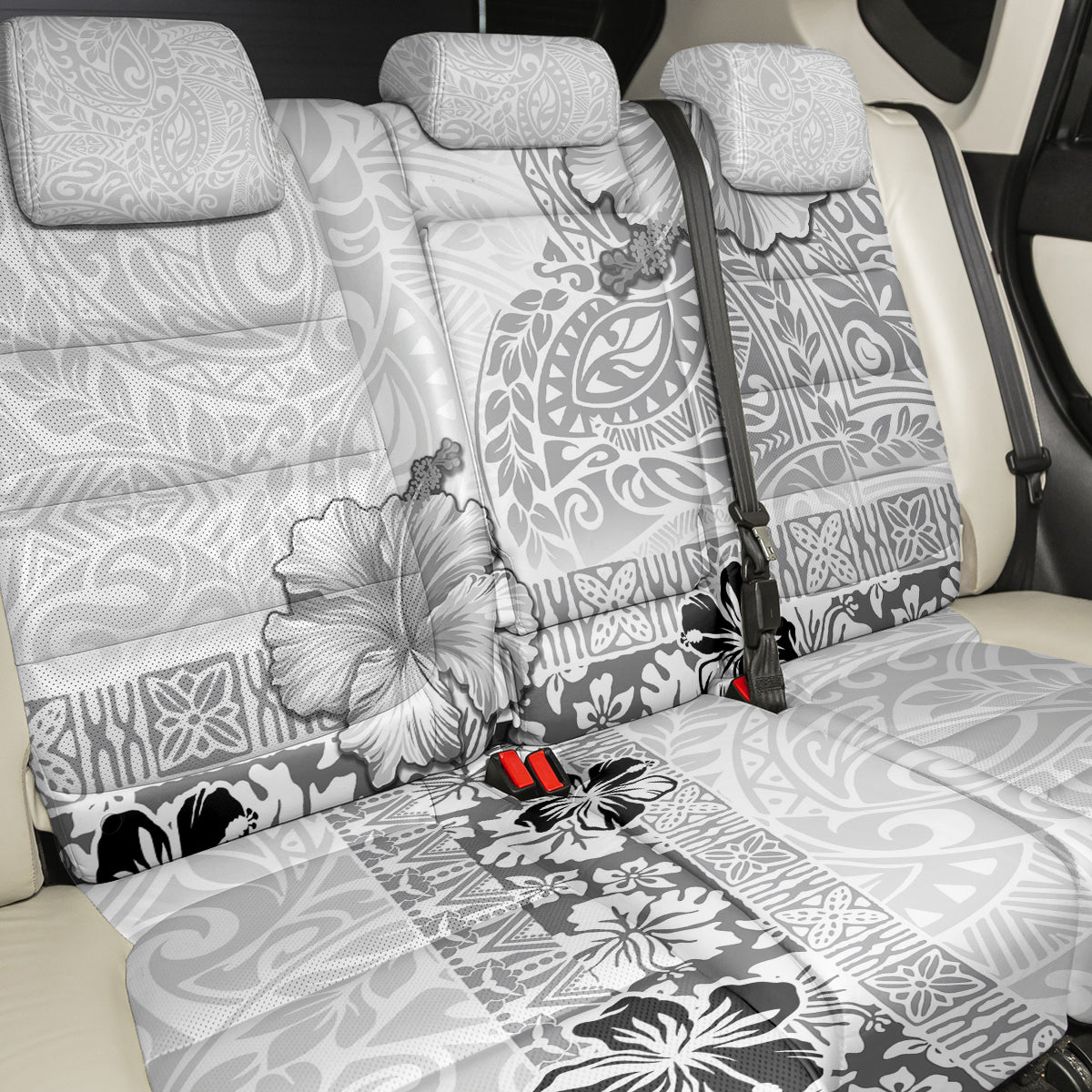 Hawaii Hibiscus With White Polynesian Pattern Back Car Seat Cover
