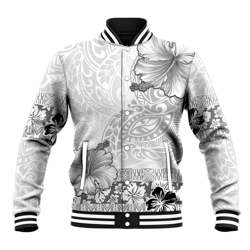 Hawaii Hibiscus With White Polynesian Pattern Baseball Jacket