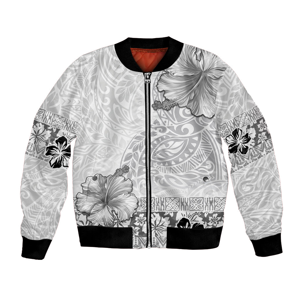 Hawaii Hibiscus With White Polynesian Pattern Bomber Jacket
